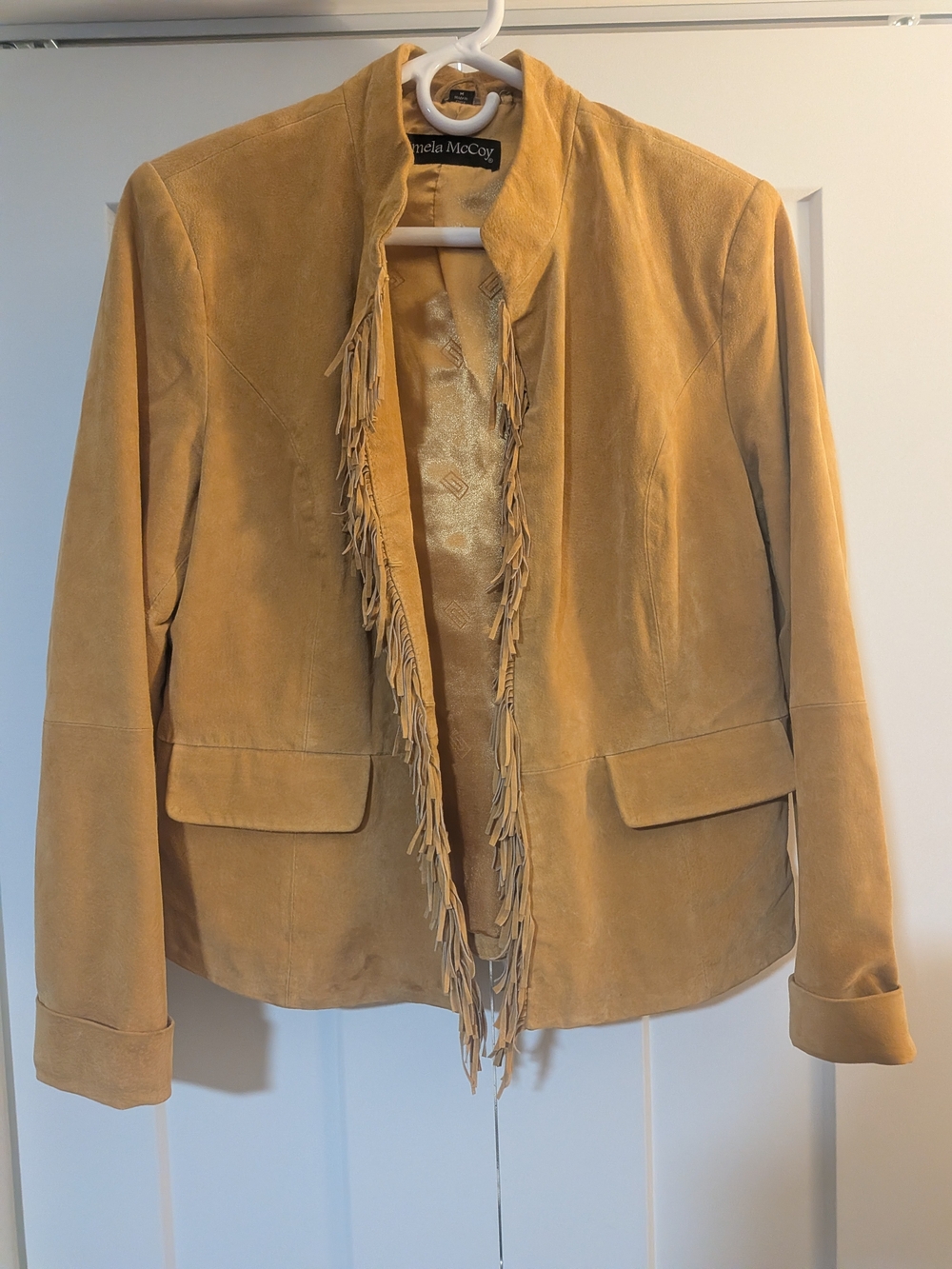 Pamela McCoy Leather Jacket Women Size M Mustard Suede Leather Fringe Western